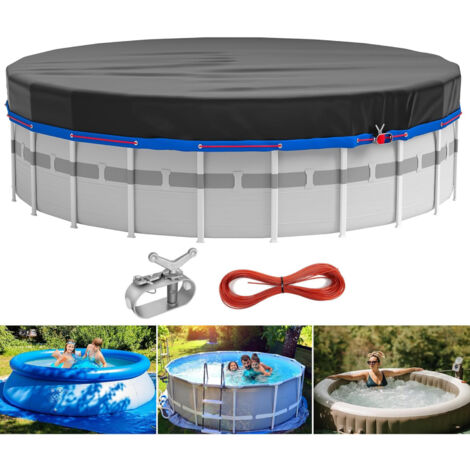 SEVENGIRL Round Above Ground Swimming Pool Cover with Matching Steel Cable + Cable Tensioner, High Quality UPF50+ Fabric, Excellent Waterproof and Dustproof Effect (10 FT)