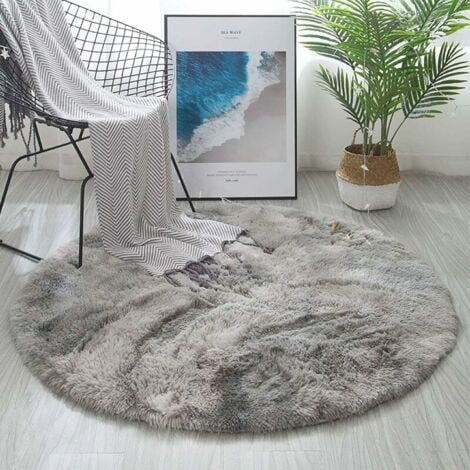 Round Area Rugs Fluffy Bedroom Rug Shaggy Bedroom Bedside Household Carpet Soft Modern Plush Carpets Suitable for Home Decor(Grey white, Diameter 100cm)