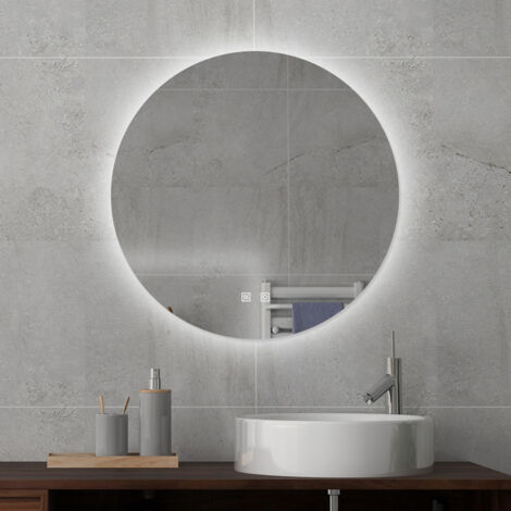 Round Backlit Heated Bathroom Mirror with Dimmable Lights 600mm - Biubiubath