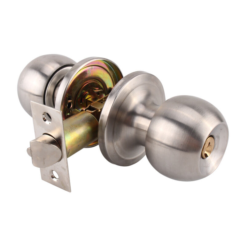 Image of Round Ball Shaped Silver Stainless Steel Entry Door Handle Double Loop Type Lock With Keys