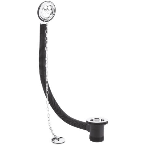 Round Bath Waste with Overflow, Brass Plug & Link Chain for Baths up to 20mm Thick - Chrome