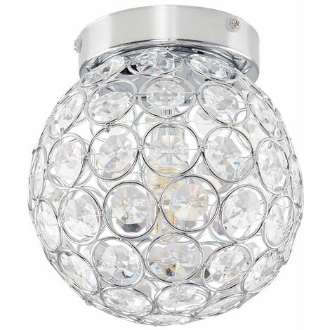 Round Bathroom Ceiling Light Chrome Clear Acrylic Jewels 18544