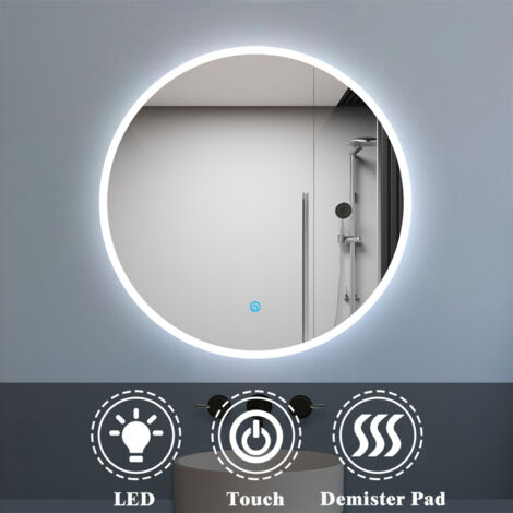 Round Bathroom Mirror Illuminated LED Light Backlit and Frontlit Makeup Mirror with Sensor Touch control,Dustproof &Anti-fog,Cool White Light