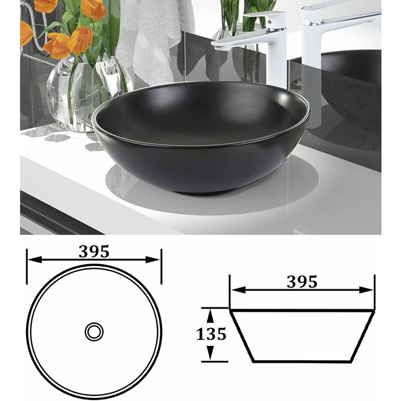 Round Black Ceramic Over Counter Washbasin Bathroom Table Top Basin