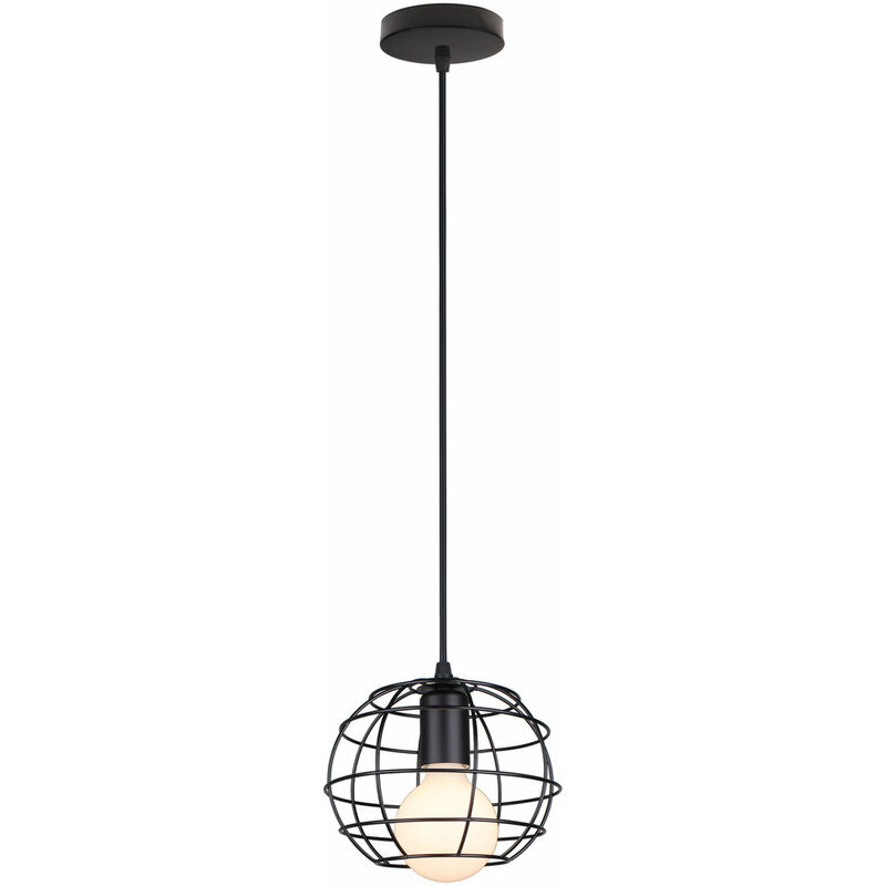 Round Cage Pendant Light Antique Industrial Ceiling Lamp Metal Pendant Lamp for Cafe Bar Club Black E27 Bulb