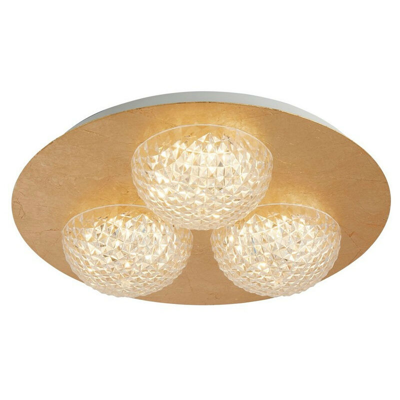 Searchlight Celestia 3 Light Round Led Ceiling Light - Gold Leaf With Clear Acrylic