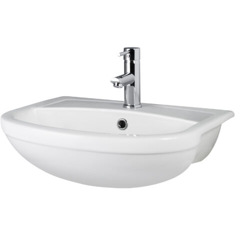 Round Ceramics Semi Recessed 1 Tap Hole Basin (Tap Not Included), 500mm - Balterley