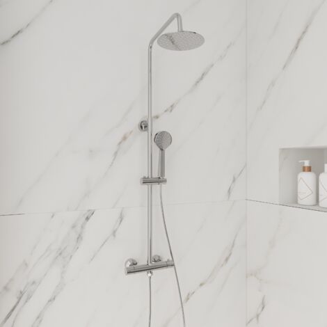 Round Chrome Thermostatic Shower Kit with Fixed Head and Handset