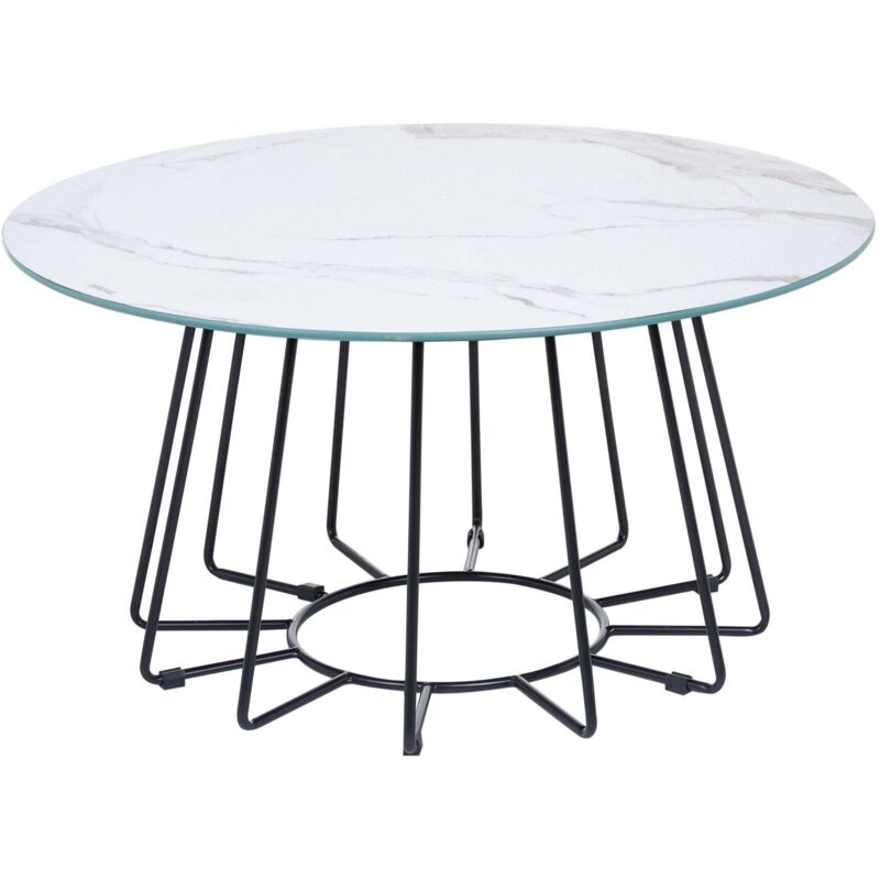 Beliani Coffee Table Bernie Tempered Glass White Marble