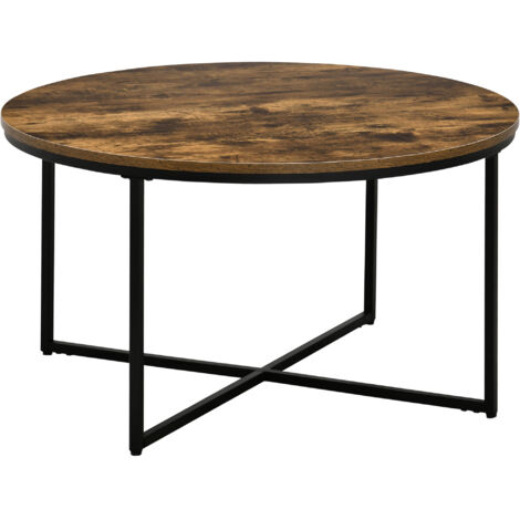 Round Coffee Table, Industrial Side Table with Metal Frame, Large Coffee Tables for Living Room, Bedroom, Rustic Brown