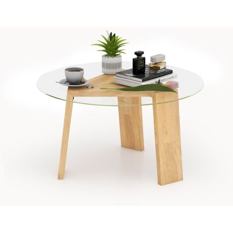 Round Coffee Table Modern Tempered Glass Top Accent Table Sofa Center Table