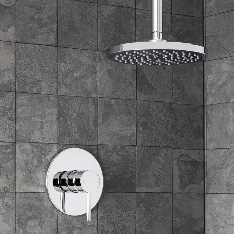 Round Concealed Shower Ceiling Fixed Shower Head Single Lever