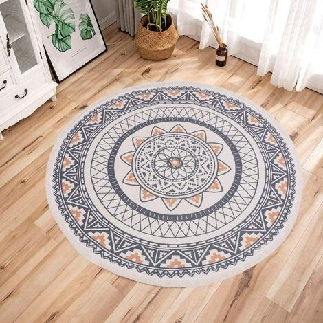 main image of "Round Cotton Rug 120cm Hand-woven Machine Washable Floor Mat with Tassel for Home Kitchen, Living Room, Bedroom (diameter 120cm)"