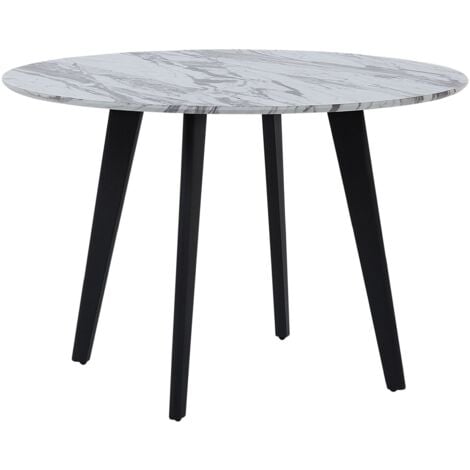 main image of "Round Dining Kitchen Table 110 cm MDF Marble Effect Black Iron Legs Mosby"