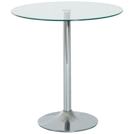 Round Dining Table, Modern Dining Room Table with Tempered Glass Top, Steel Base, Space Saving Small Bar Table