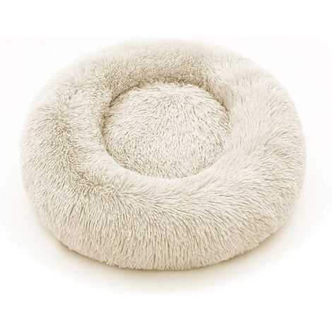 Round Dog Bed Cat Puppy Pet Soft Plush Sofa Cushion Puppy Sleeping Nest Beige M-50cm Two-Pack