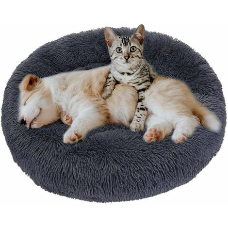 Round Donut Basket Dog Cushion,Washable Soft Fluffy Cat Bed,Comfortable Pet Pillow Nest Warm Bed (Beige-Diameter:60 CM)