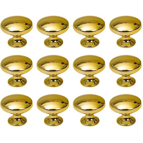 Round Door Knobs, 30mm Drawer Knobs, Drawer Handles with Screws for Cabinets, Desks, Nightstands, Bookcases and Furniture, 12 Pieces, Gold