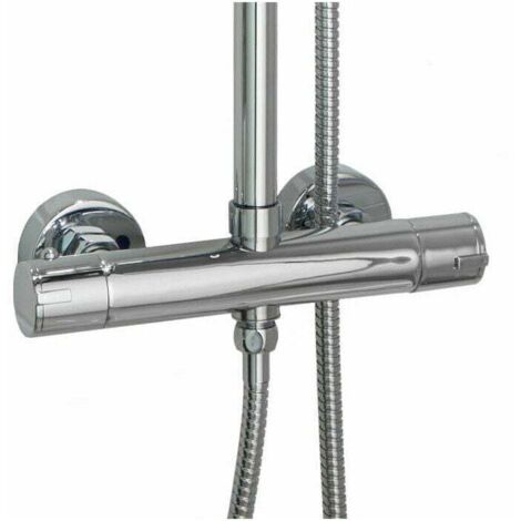 Round double outlet thermostatic mixer for shower column - chrome