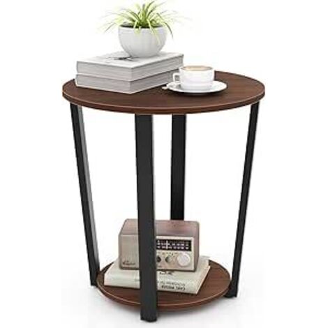 Round End Table 2-Tier Accent Side Table w/ Open Shelf