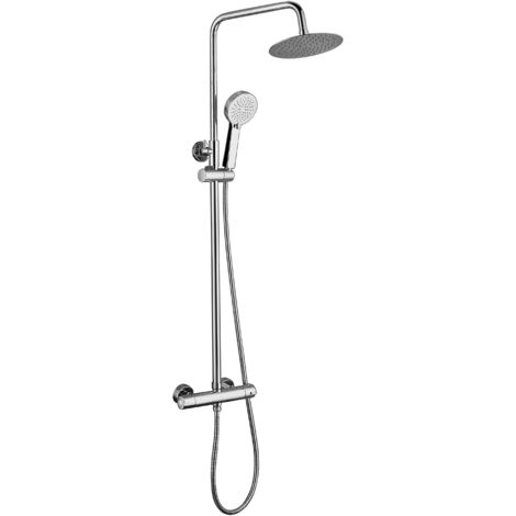Round Exposed Thermostatic Valve with Rigid Riser, Overhead Shower & Hand Set
