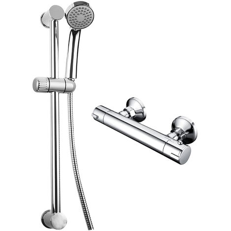Round Exposed Wall Thermostatic Bar Shower Mixer with Riser Kit