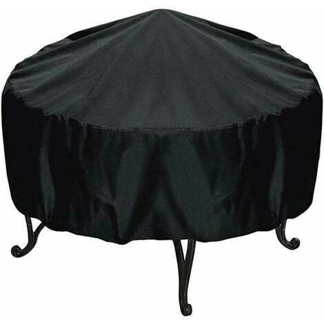 Round fire protection cover Waterproof cover for outdoor fireplace UV protection Outdoor black polyester Dust cover for round barbecue (diameter 84cm, height 50cm)