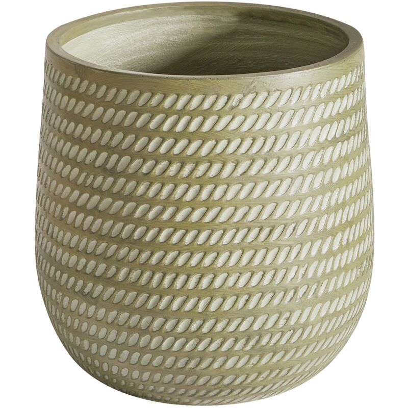 Beliani - Round Flower Plant Pot Fibre Clay Embossed Pattern Green ⌀ 39 Cm Livadia