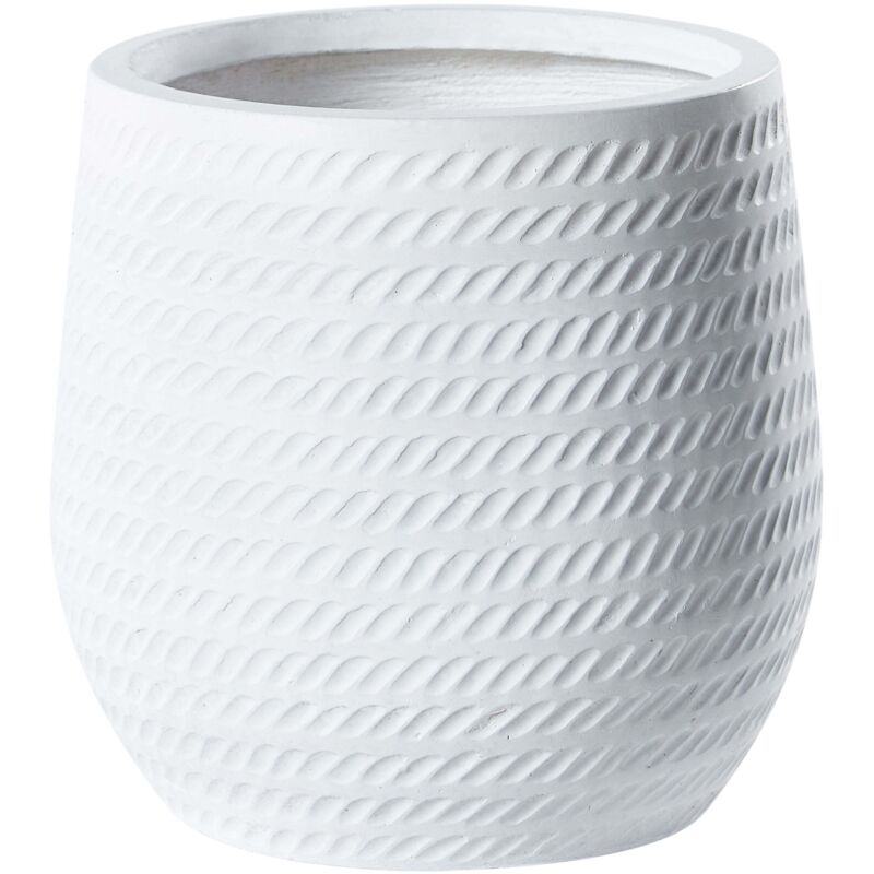 Beliani - Round Flower Plant Pot Fibre Clay Embossed Pattern Off-white ⌀ 27 Cm Livadia