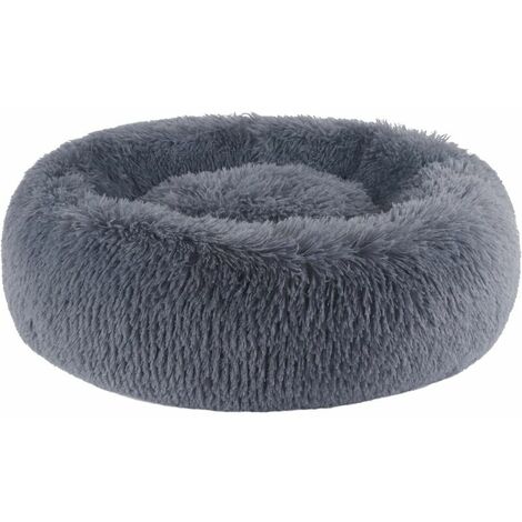 Round Fluffy Dog Cat Bed Cat Beds, Fluffy Dog Bed Donut Anti Stress Plush Comfortable Washable for Dog Cat Small Medium Large XH034 Dark Gray 50cm (Pack of 1)