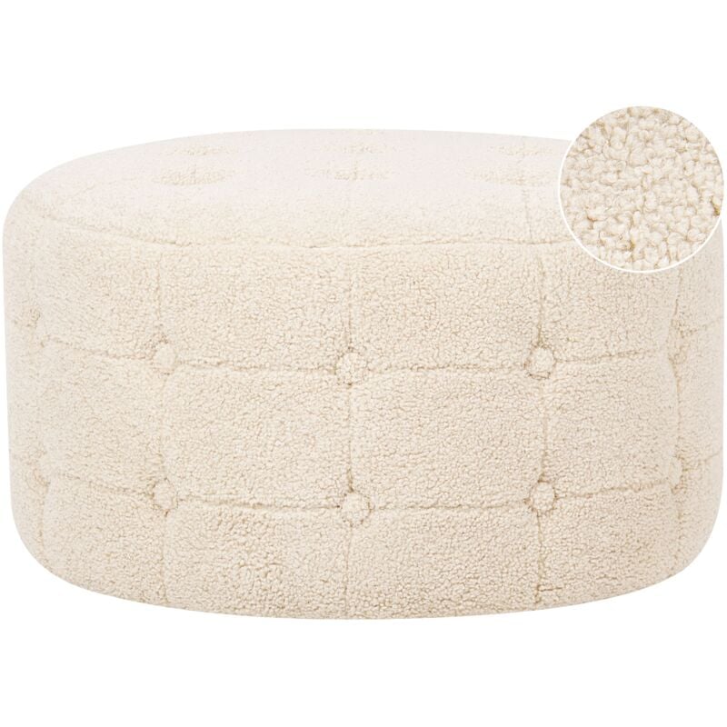 Round Footstool Button-Tufted Boucle Fabric Bedroom Living Room Beige Tampa