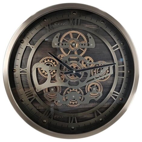 Round Gear Wall Clock with Hanging Hook - L7 x W46 x H46 cm