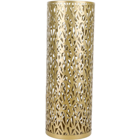 Round gold-tone metal umbrella stand, 42x15 cm, perforated, sturdy, for office, entryway, or home – ComfortXL