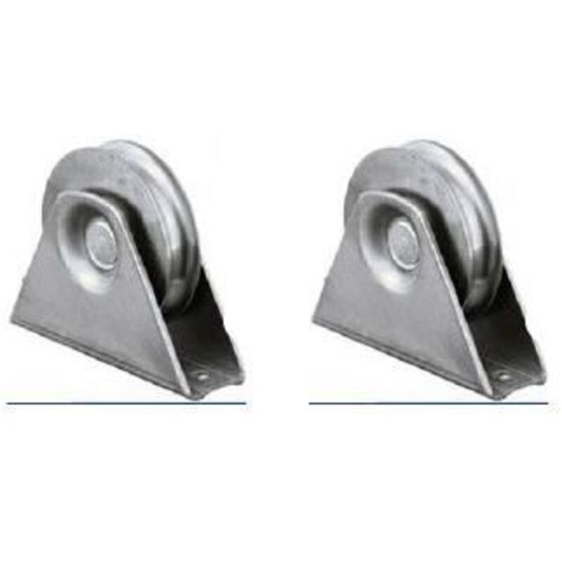 Round Groove Wheel - Steel - 100 mm - Fixed - Pack of 2 - With Plate