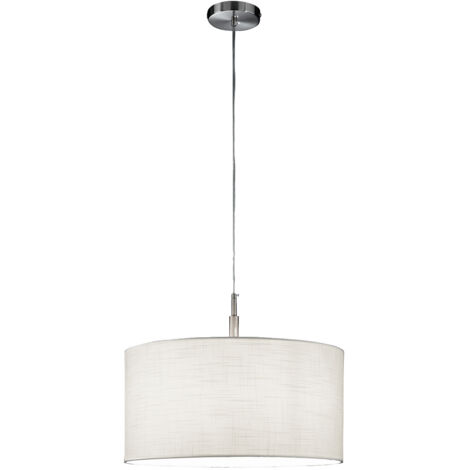 ROUND HOTEL Sospensione 1 luce cromo con paralume in tessuto bianco attacco E27 diametro 50cm