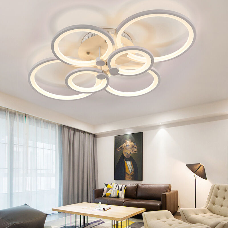 Round LED Dimmable Chandelier Ceiling Light With Remote, 6 Head