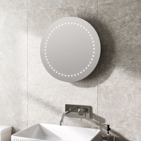 main image of "Round LED ILLUMINATED Bathroom Mirror Modern Light Battery Powered Circle 500mm"
