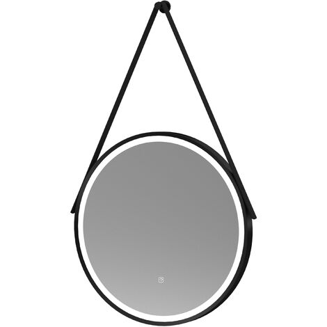 Round LED Illuminated Touch Sensor Framed Mirror with Demister & Strap, 600mm - Black