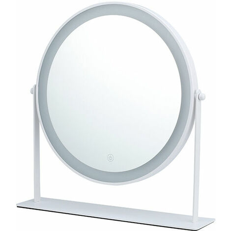 Round LED Makeup Mirror for Dressing Table, Illuminated Table Mirror with Touch Control and 3 Brightness Levels - USB Charging/AAA Battery - 25.5CM