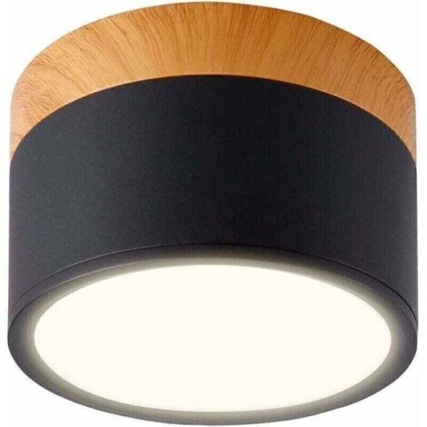 Round LED Surface-Mounted Ceiling Spotlight, Aluminum, 7W, Ø110mm, 230V, for Hallway, Bedroom, Dining Room, Kitchen, Living Room - Matte Black/Warm White 3000k