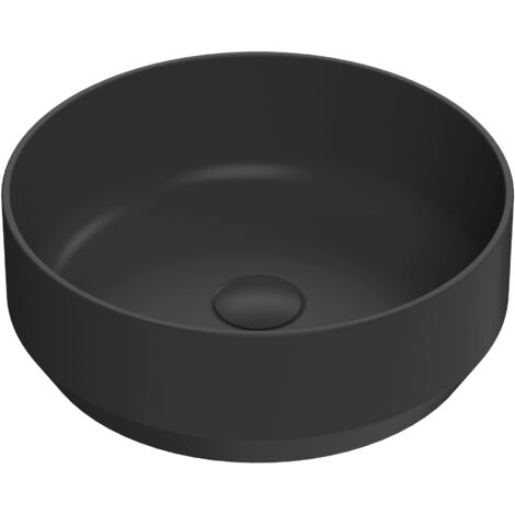 Round Matt Ceramic Countertop Vessel Without Overflow - 350mm - Matt Black