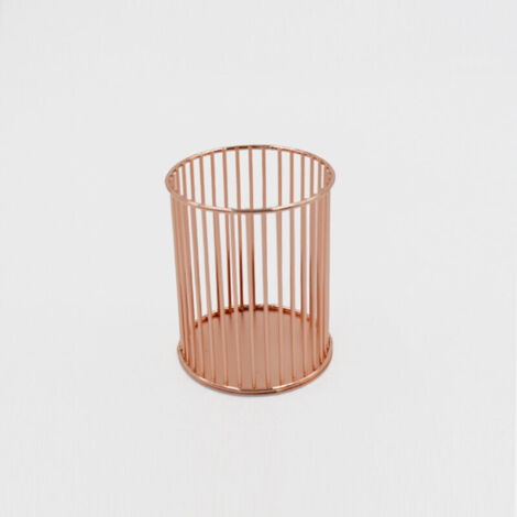 Round Metal Pen Holder, Sturdy Hollow Pen Holder in Gold Look, Perforated Iron Pen Holder, Round Metal Pen Holder, Stationery Storage Container – Rose Gold