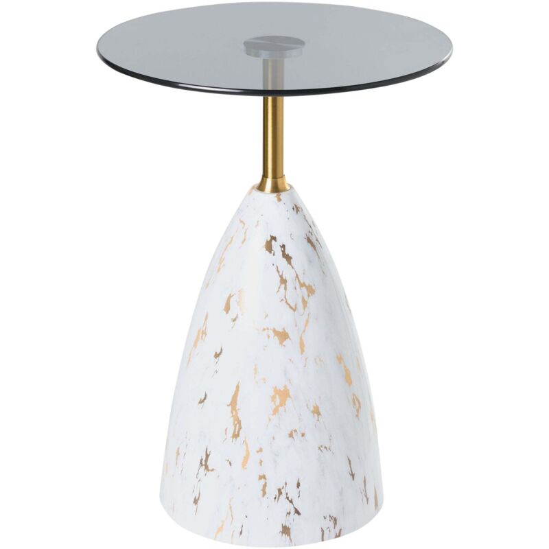 Beliani Side Table Wabby Tempered Glass White Marble