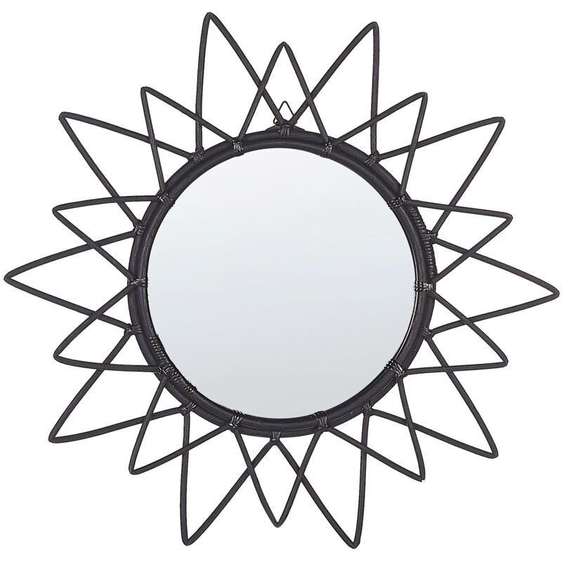 Beliani - Round Modern Rattan Frame Wall Mirror Sunburst Ø 61 Cm Black Aroek