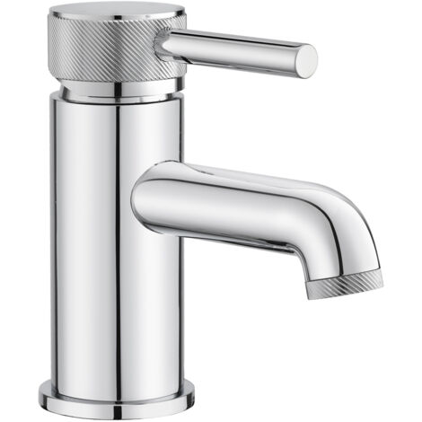 Round Mono Basin Mixer Tap with Industrial Style Detailing - Chrome