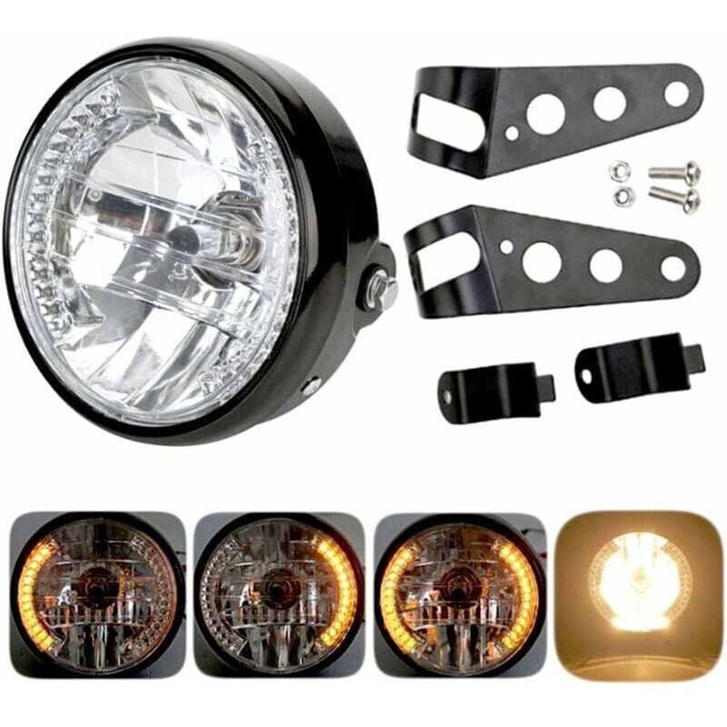 Round Motorcycle Headlight - LED Projector with Mounting Bracket - 12V 7