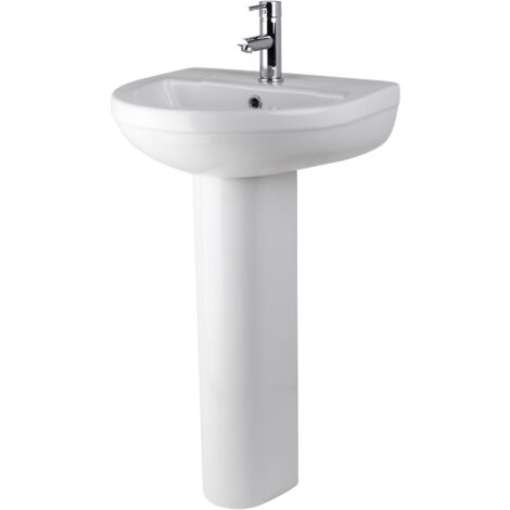 Round One Tap Hole Ceramic Basin & Full Pedestal - 500mm
