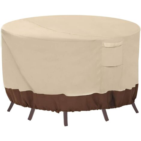 main image of "Round patio furniture cover, 100% waterproof outdoor table and chair cover, outdoor furniture cover, fade-resistant cover, UV protection, 62 inches DIAx28 H, beige and brown a"