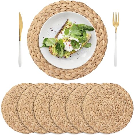 Round Placemat, Non-Slip Placemat, Water Hyacinth Placemat, Wicker Placemat, Large Hand-woven Placemat(11.8 Inches)