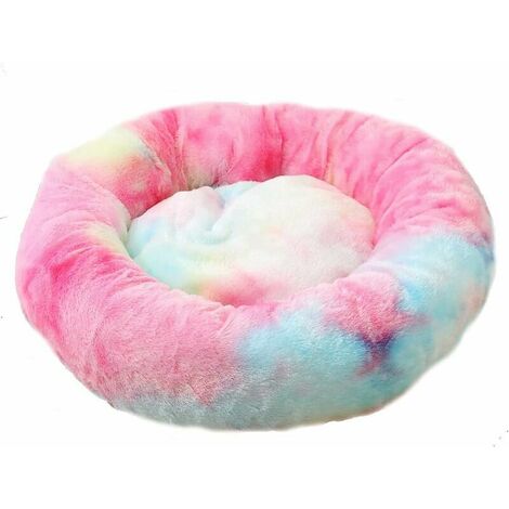 Round Plush Cat Basket for Animal Cats and Small Dogs Cat Bed Cushion Donut Dog Bed Fits Sofa XH062 (Diameter: 60, Colorful Pink)